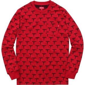 Supreme RARE Jacquard Uzi Red & Black Long Sleeve Pocket Tee Shirt Men’s Small